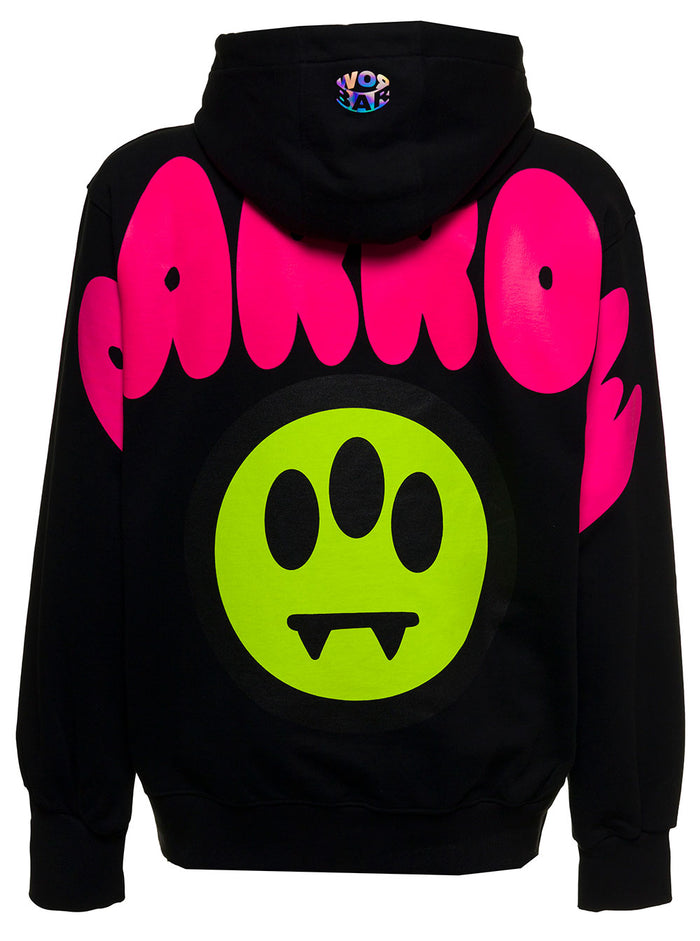 Black Jersey Hoodie With Logo Print Cotton Sweatshirts