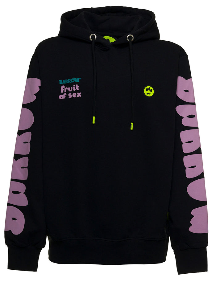 Black Jersey Hoodie With Logo Print Cotton Sweatshirts