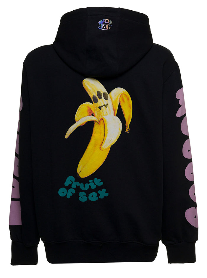Black Jersey Hoodie With Logo Print Cotton Sweatshirts