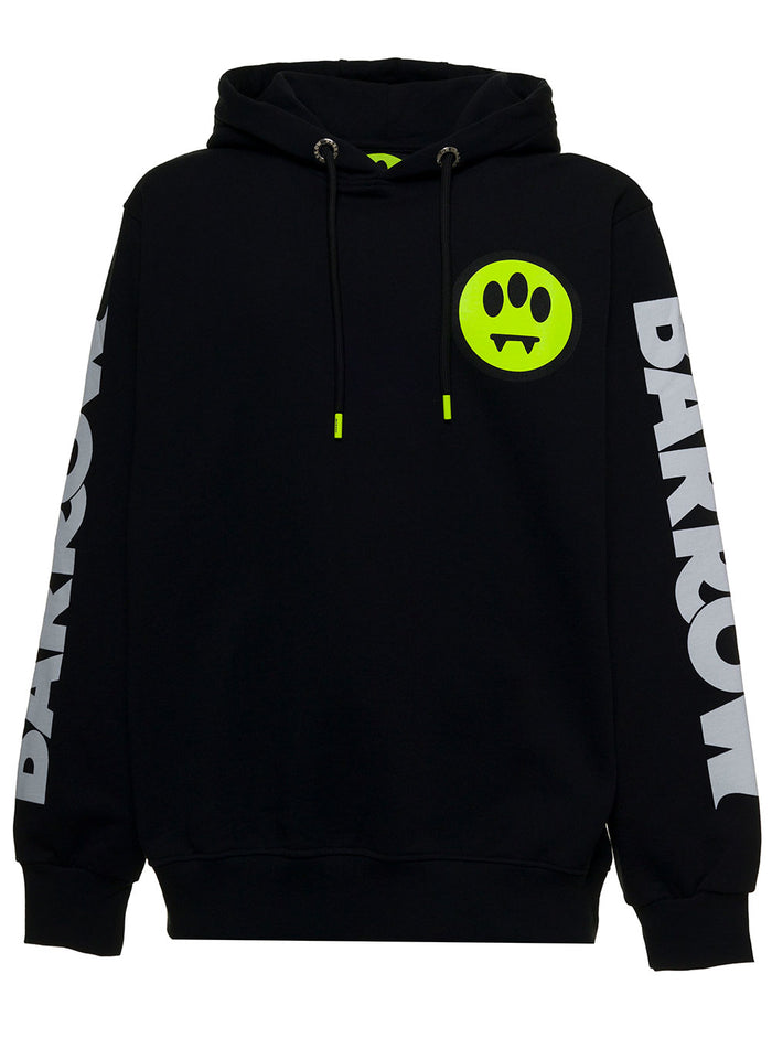 Black Cotton Hoodie With Logo Print Sweatshirts