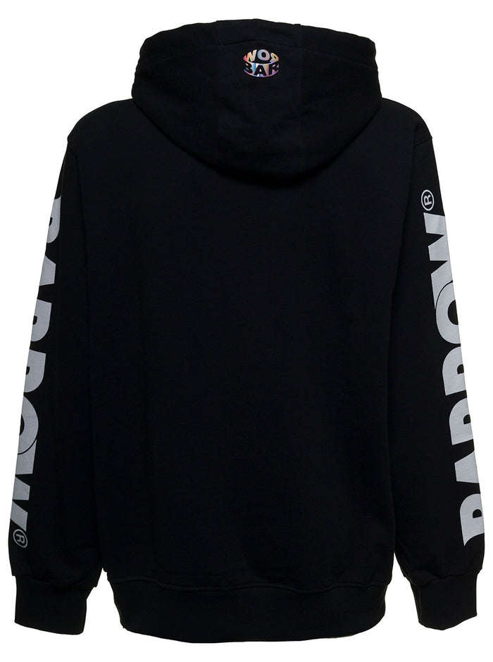 Black Cotton Hoodie With Logo Print Sweatshirts