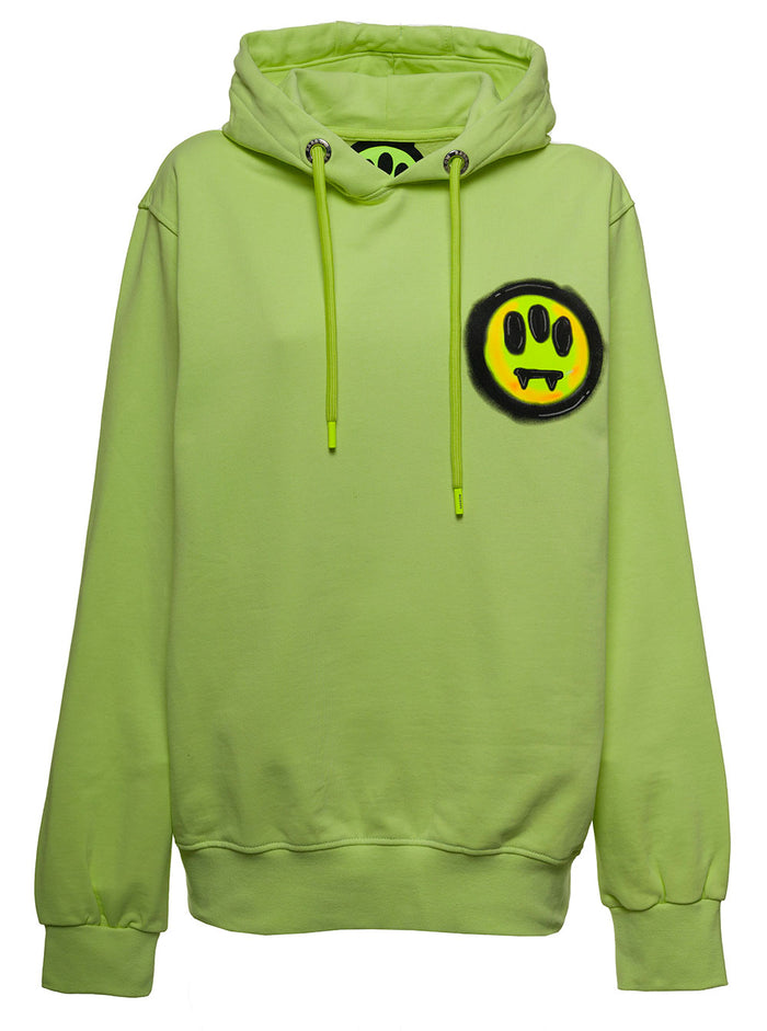 Fluo Yellow Jersey Hoodie With Logo Print Cotton Sweatshirts