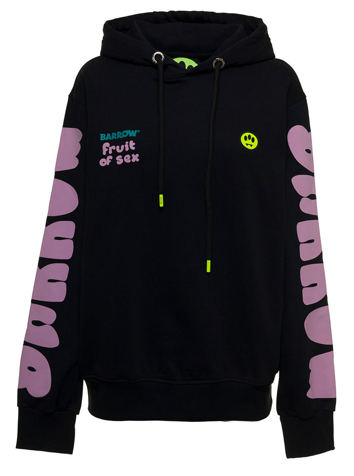 Black Jersey Hoodie With Logo Print Cotton Sweatshirts