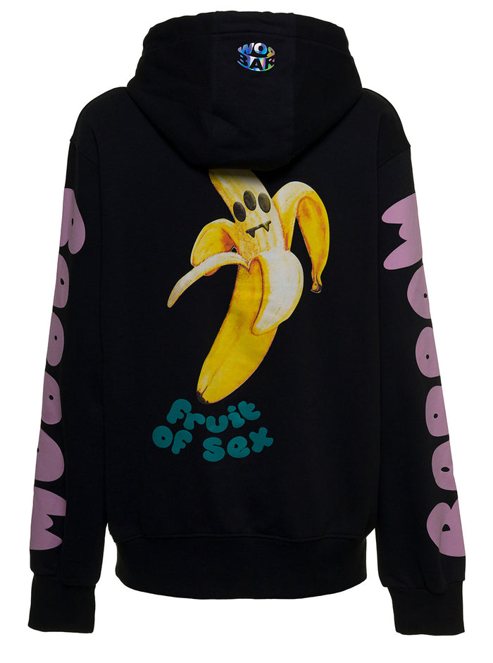 Black Jersey Hoodie With Logo Print Cotton Sweatshirts