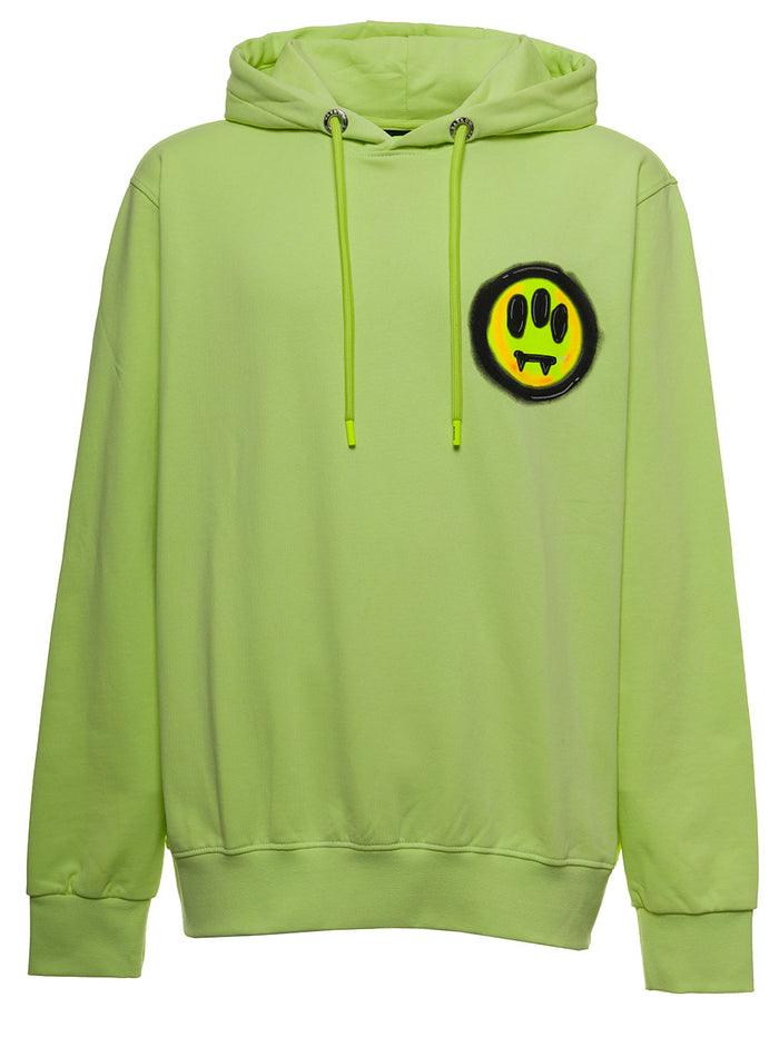 Fluo Yellow Jersey Hoodie With Logo Print Cotton Sweatshirts