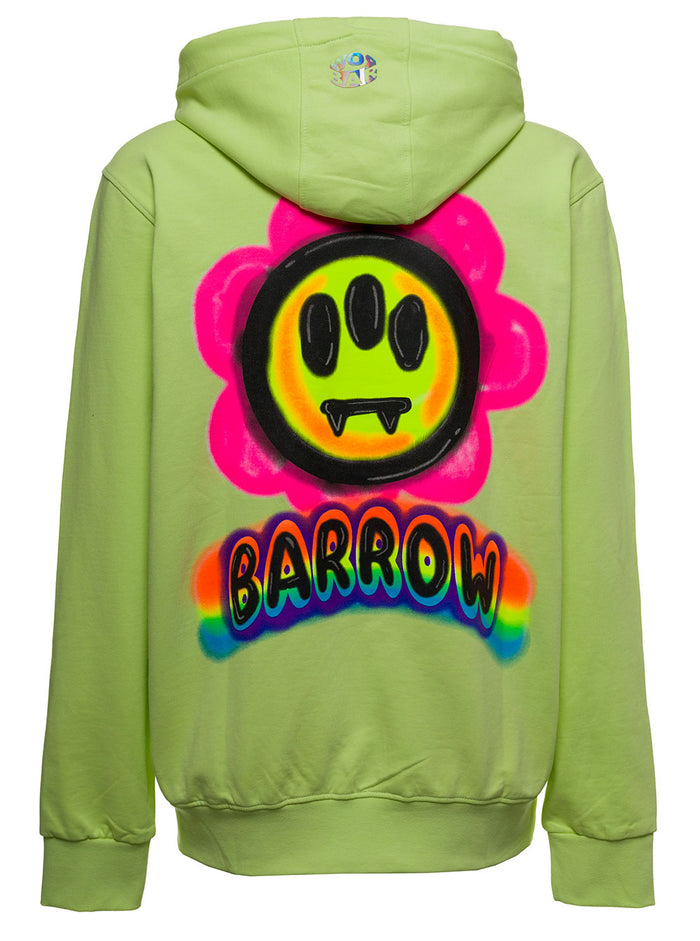 Fluo Yellow Jersey Hoodie With Logo Print Cotton Sweatshirts