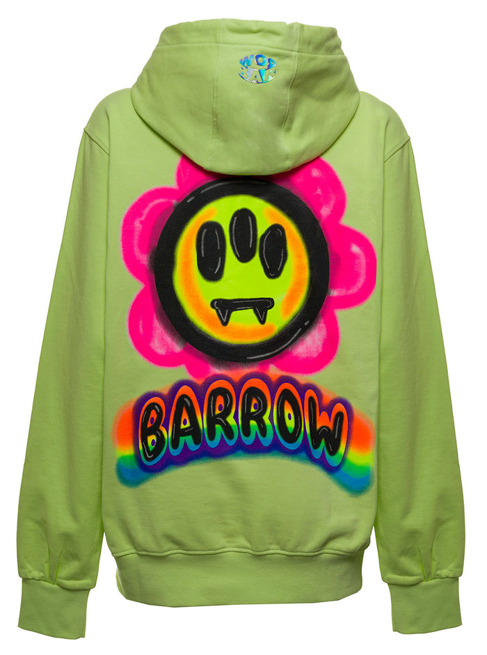 Fluo Yellow Jersey Hoodie With Logo Print Cotton Sweatshirts
