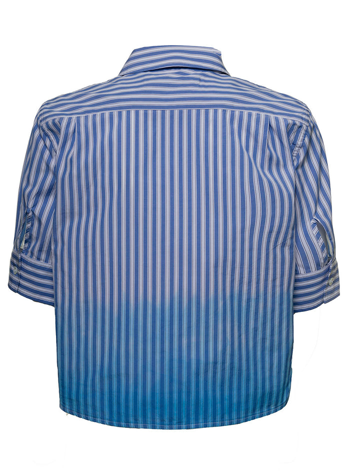 Cropped Striped Cotton Shirt Blu And Blouses