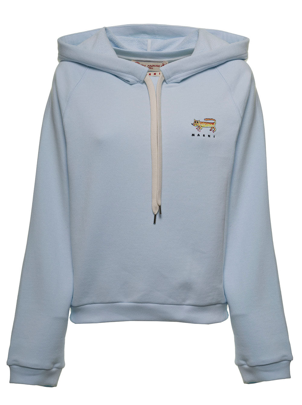 Blue Cotton Hoodie With Logo Blu Sweatshirts