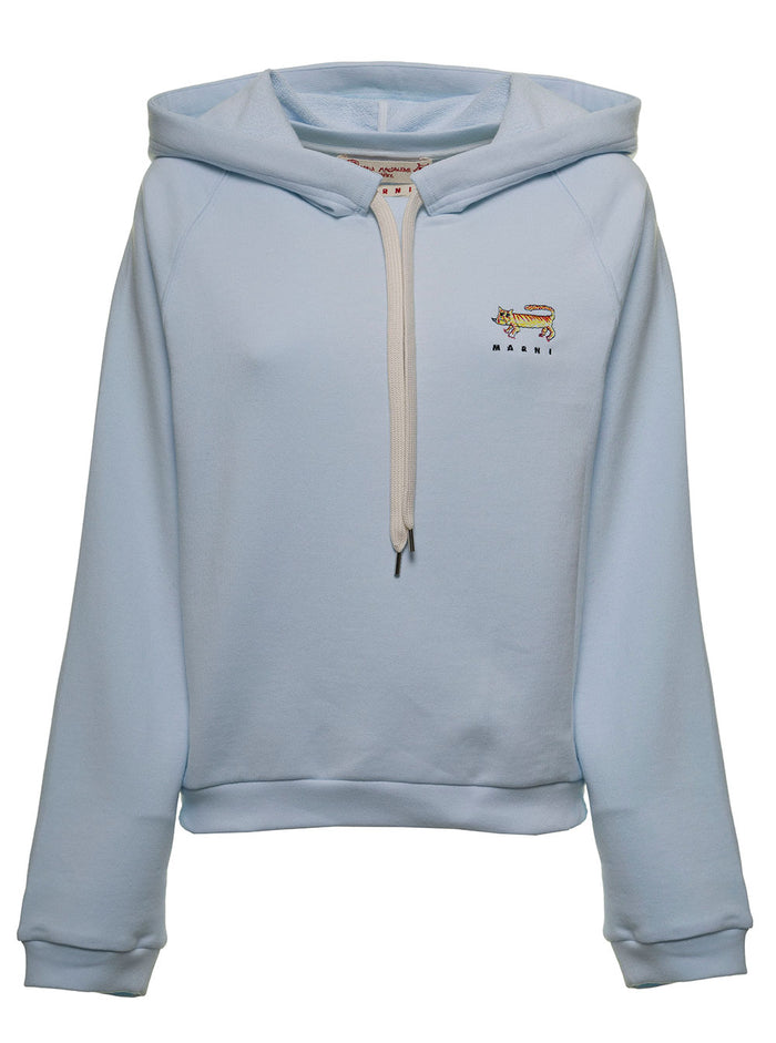 Blue Cotton Hoodie With Logo Blu Sweatshirts
