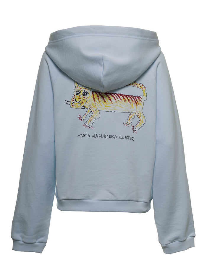 Blue Cotton Hoodie With Logo Blu Sweatshirts