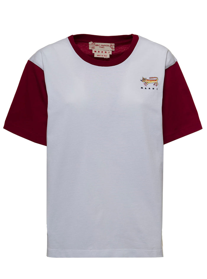 Bicolor Cotton T-Shirt With Logo White Tshirts And Polo Shirts
