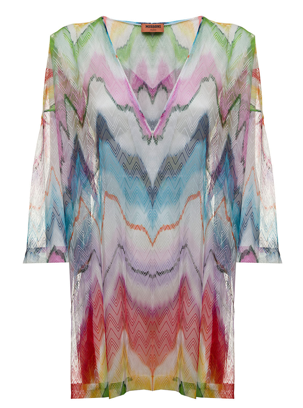 Multicolour Zigzag-Pattern Kaftan Voile Polyester Shirts And Blouses