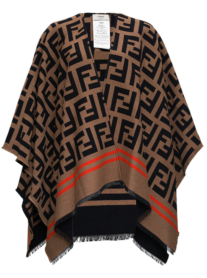 Wool And Silk Ff Poncho Brown Coat