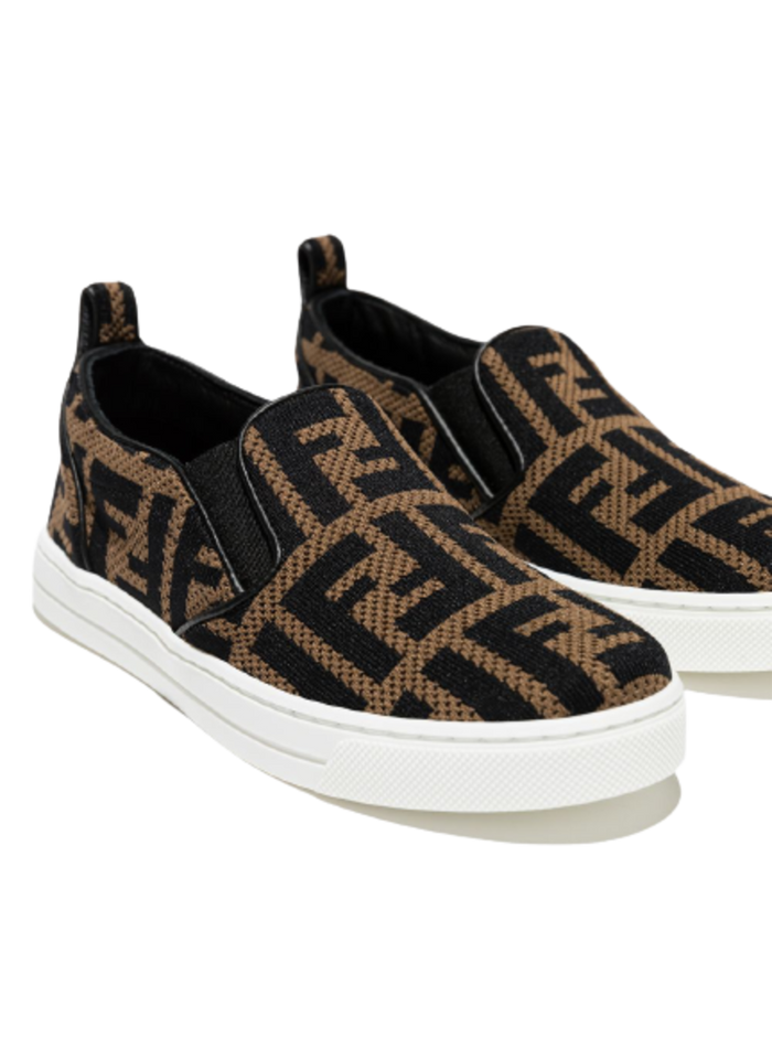 Ff Slip-On Sneakers Black And Borwn Canvas Brown Polyamide Pp