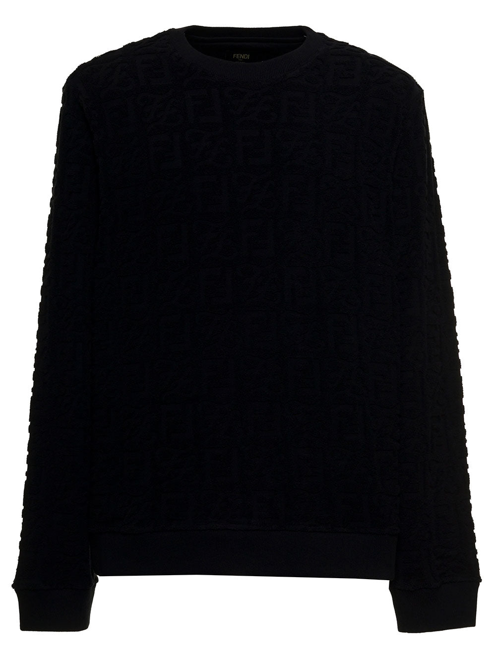 Black Ff Sponge Crew Neck Sweatshirt Cotton Polyamide Sweatshirts