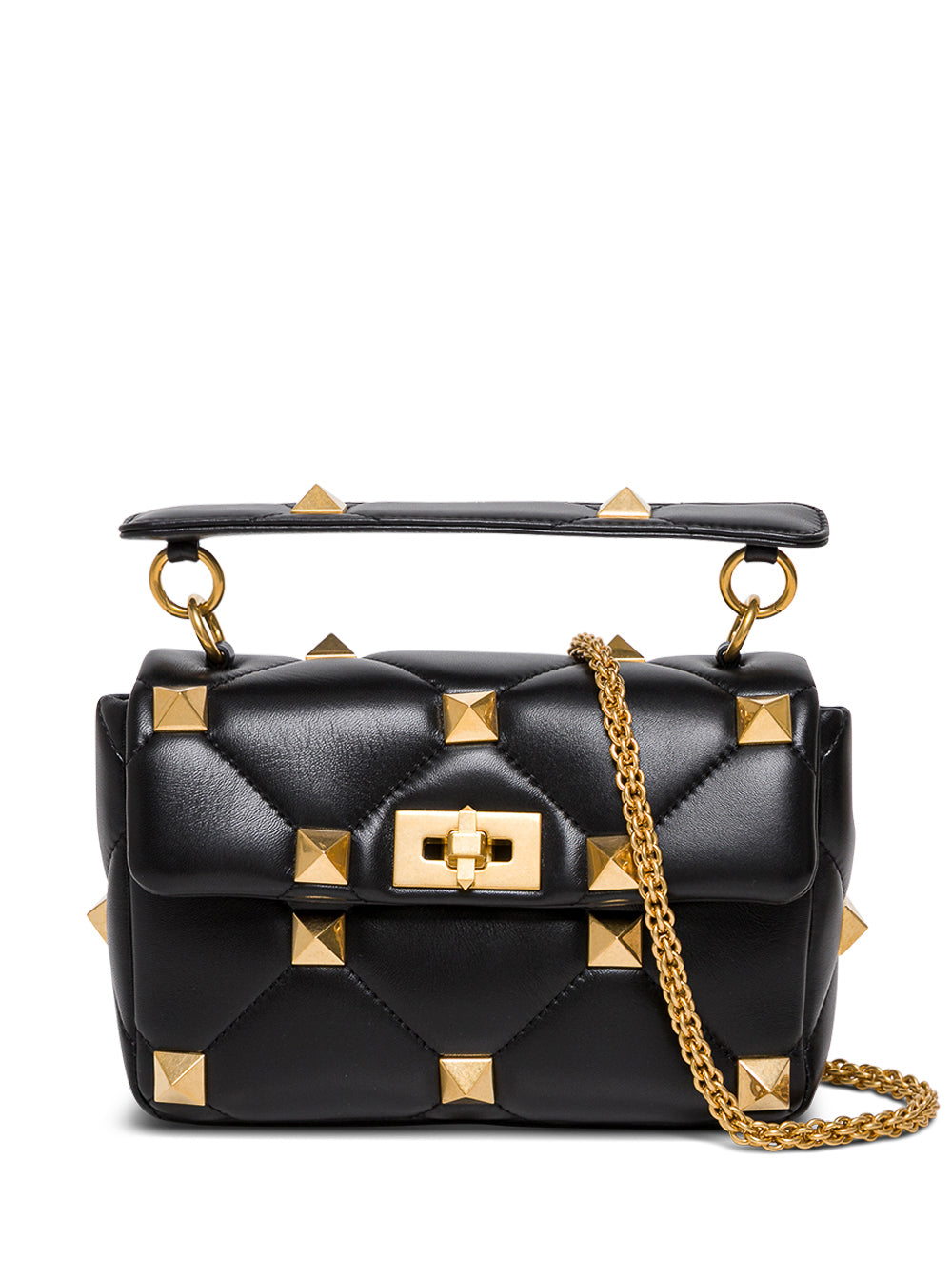 Valentino Garavani Womans Roman Stud Black Leather Crossbody Bag