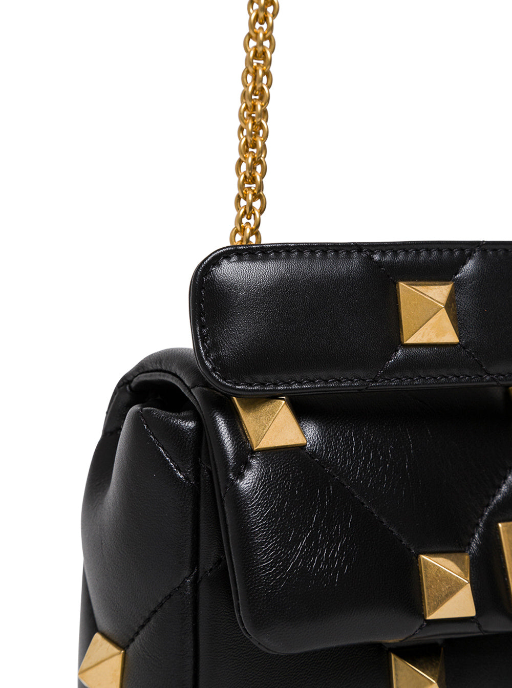 Valentino Garavani Womans Roman Stud Black Leather Crossbody Bag