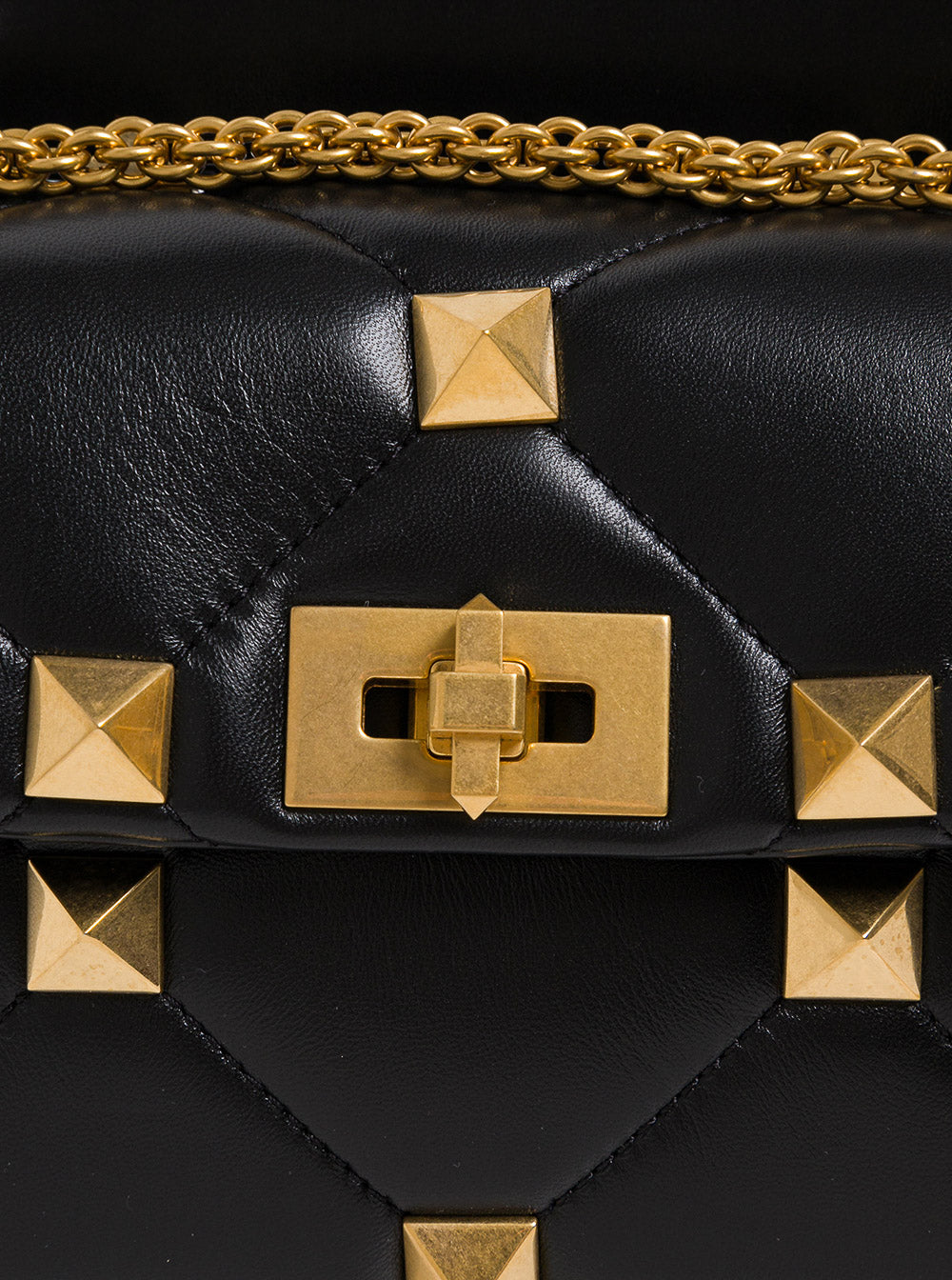 Valentino Garavani Womans Roman Stud Black Leather Crossbody Bag