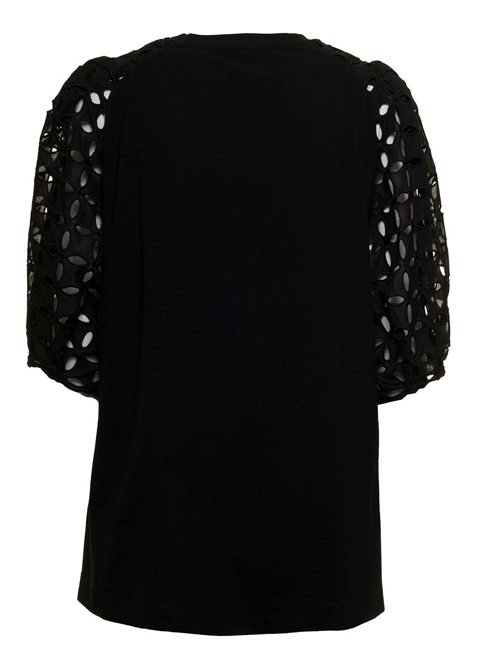Black Cotton T-Shirt With Sangallo Short Sleeves Elastane Tshirts And Polo Shirts