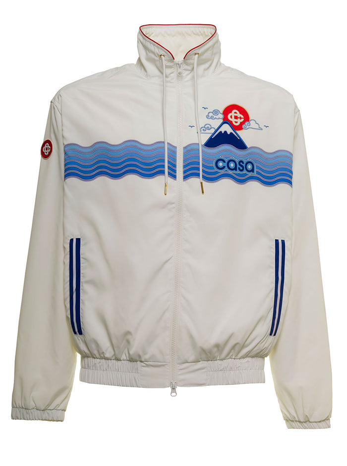 White Printed Nylon Sweatshirt With Logo Polyester Sweatshirts