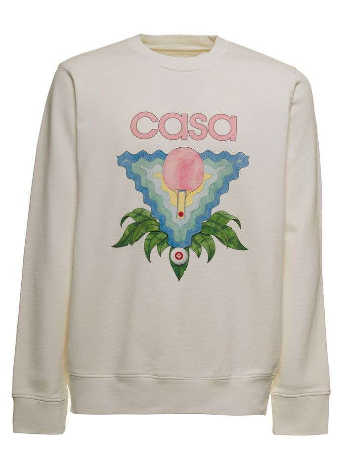 White Screen Cotton Sweatshirt With Logo Print Organic Sweatshirts