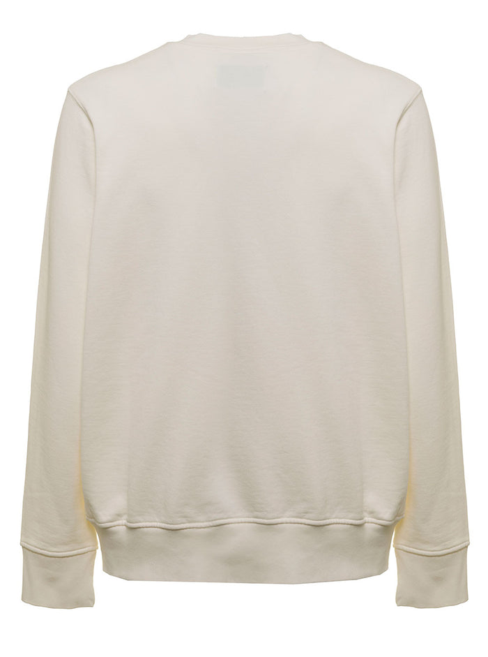 White Screen Cotton Sweatshirt With Logo Print Organic Sweatshirts