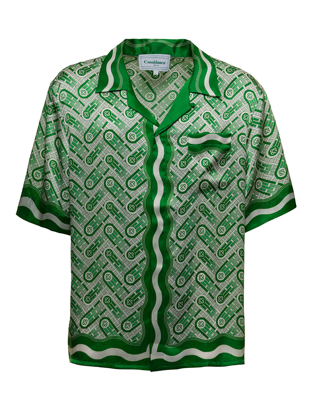 Monogram White And Green Silk Shirt Blouses