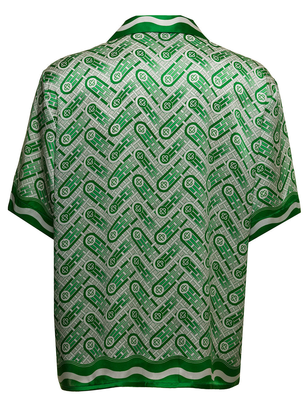 Monogram White And Green Silk Shirt Blouses