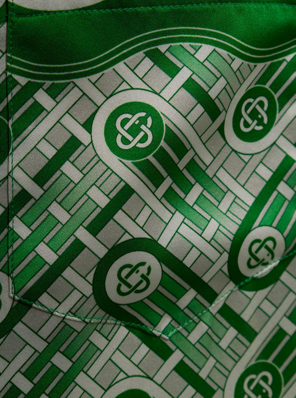 Monogram White And Green Silk Shirt Blouses