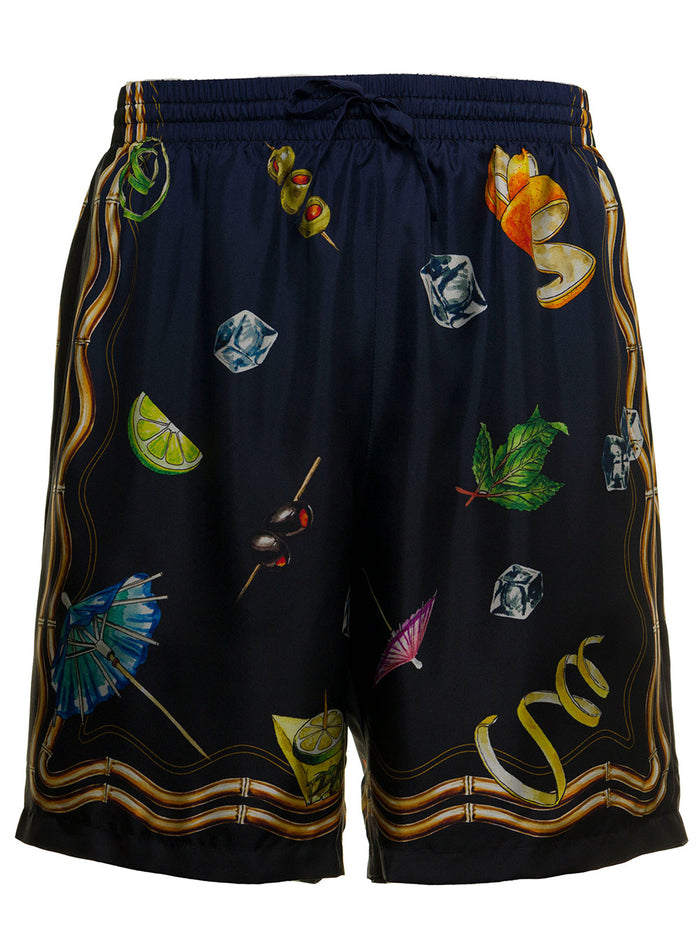 Blue Silk Printed Bermuda Shorts Blu And