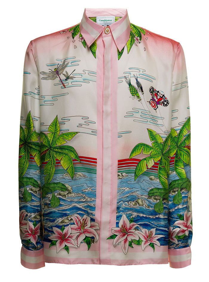 Multicolor Printed Silk Shirt With Logo And Blouses