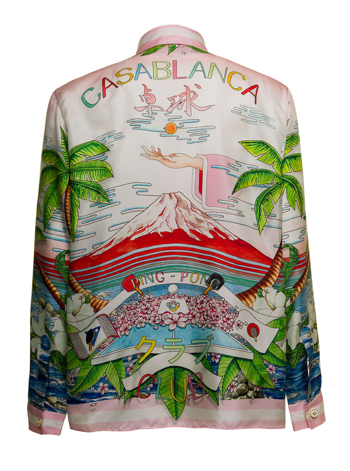 Multicolor Printed Silk Shirt With Logo And Blouses