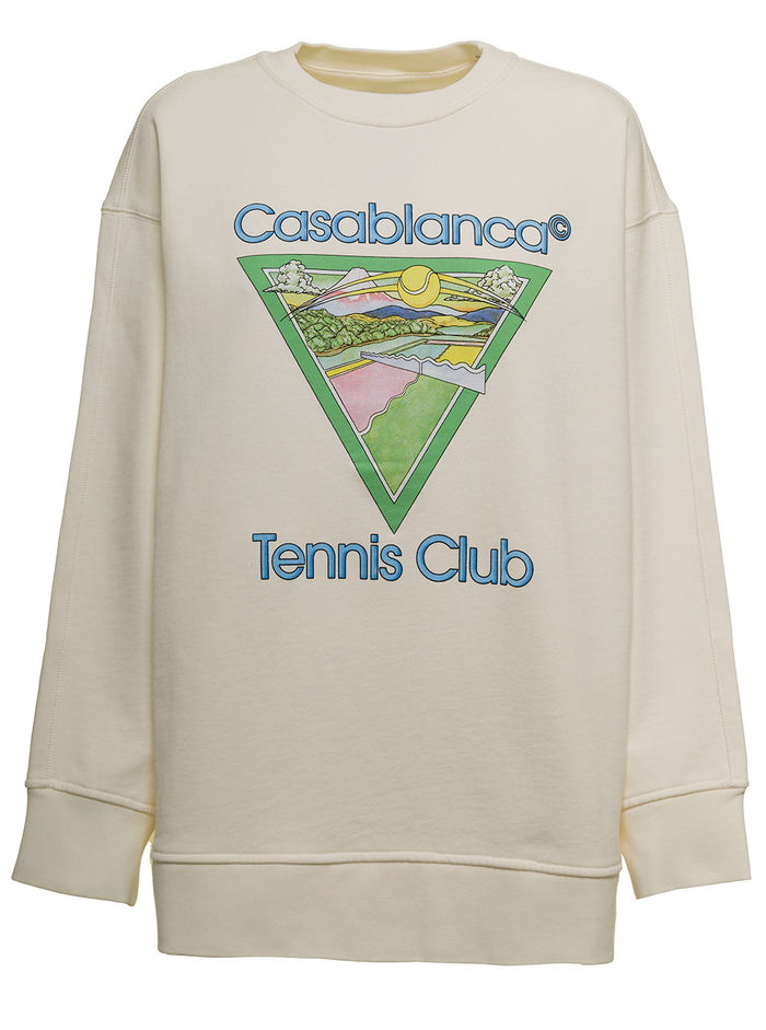 White Boyfriend Jersey Sweatshirt With Print Organic Cotton Sweatshirts