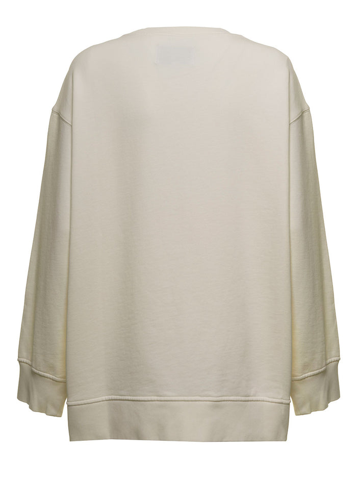 White Boyfriend Jersey Sweatshirt With Print Organic Cotton Sweatshirts