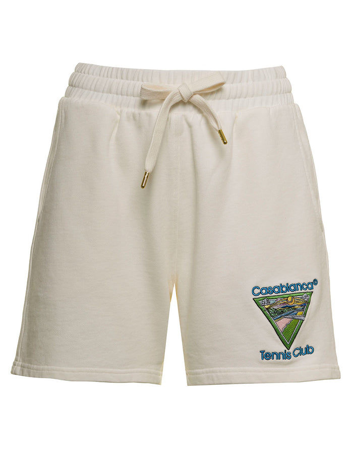 White Cotton Shorts With Logo Print Organic And Bermuda