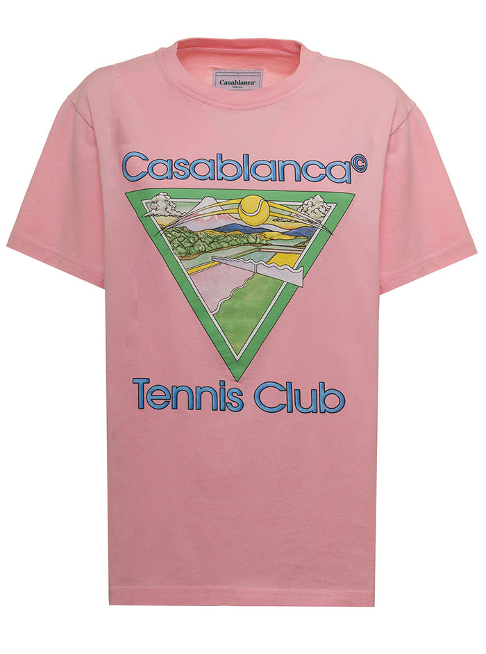 Pink Cotton T-Shirt With Logo Print Organic Tshirts And Polo Shirts