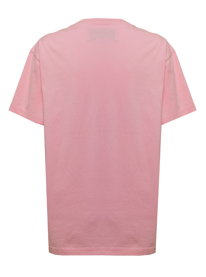 Pink Cotton T-Shirt With Logo Print Organic Tshirts And Polo Shirts