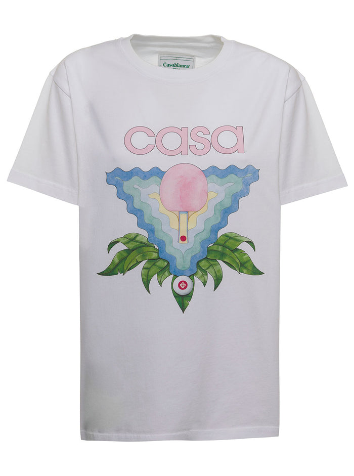 White Cotton T-Shirt With Logo Print Organic Tshirts And Polo Shirts