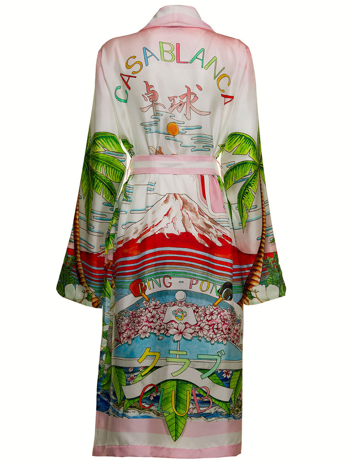 Silk Printed Kimono With Belt Outerwear