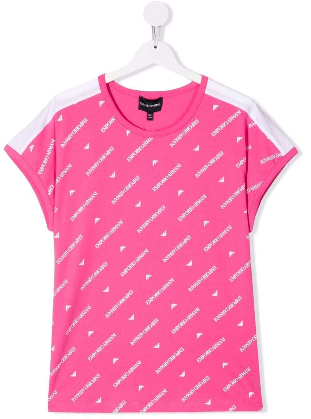 Emporio Armani Girl Cotton Print Allover Logo T-Shirt Fuxia Tshirts And Polo Shirts