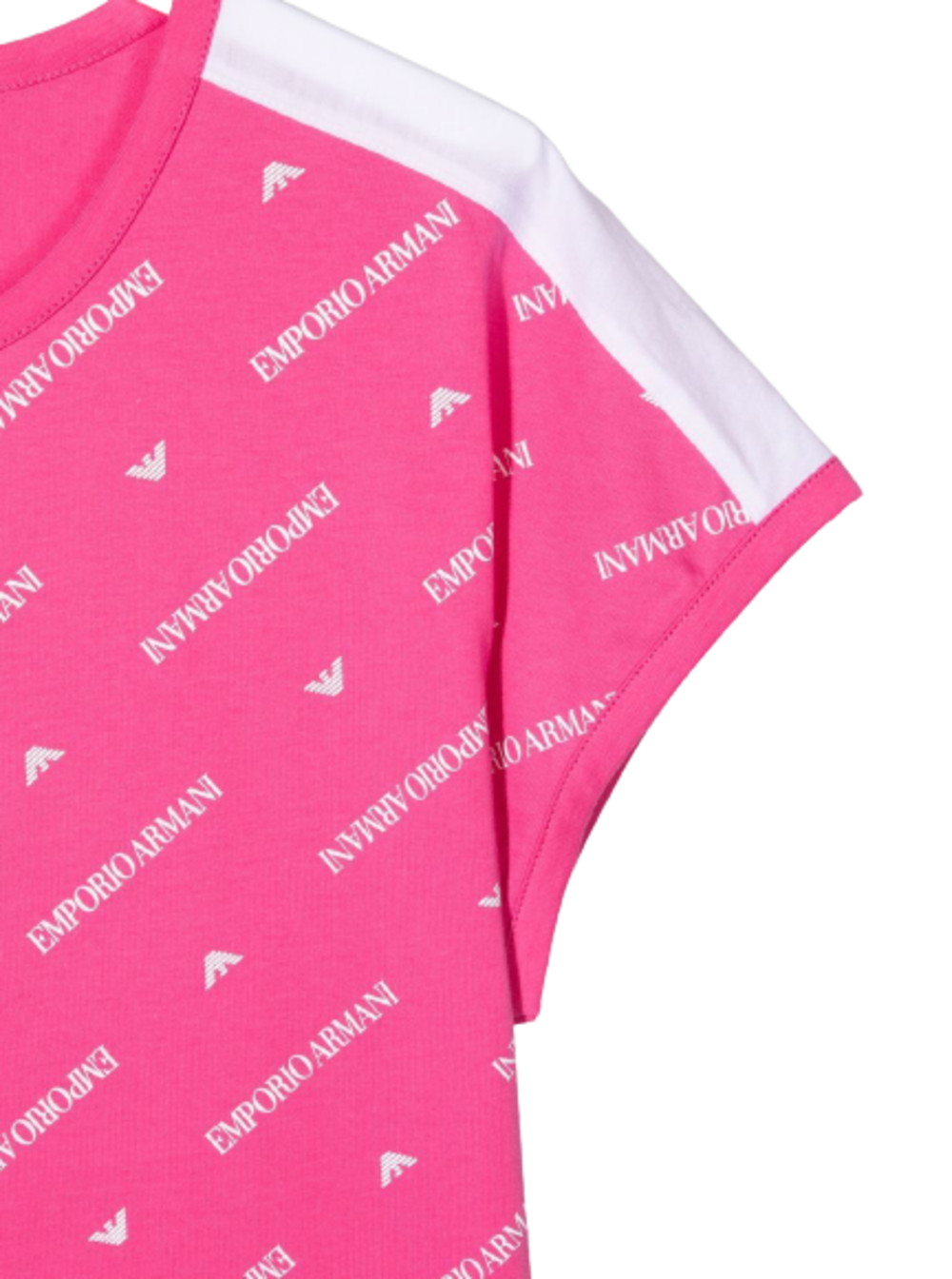 Emporio Armani Girl Cotton Print Allover Logo T-Shirt Fuxia Tshirts And Polo Shirts