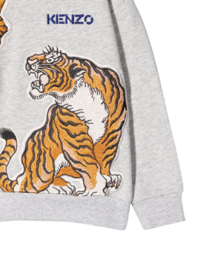 Kenzo Kids Girls Grey Cotton Sweatshirt With Tiger Logo Print Sweatshirts