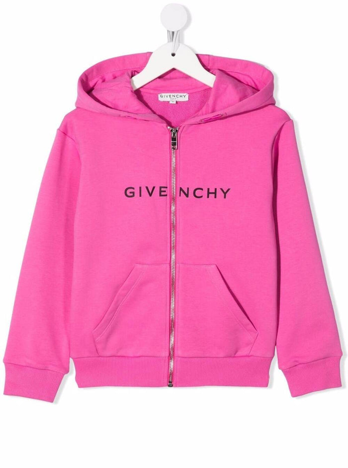 Givenchy Girl Pink Blend Cotton Hoodie With Logo Print Sweatshirts