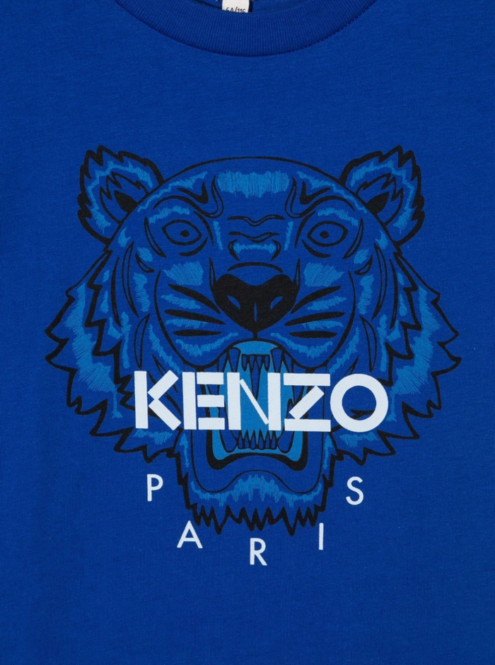 Kenzo Boy Blue Jersey T-Shirt With Tiger Logo Blu Cotton Tshirts And Polo Shirts