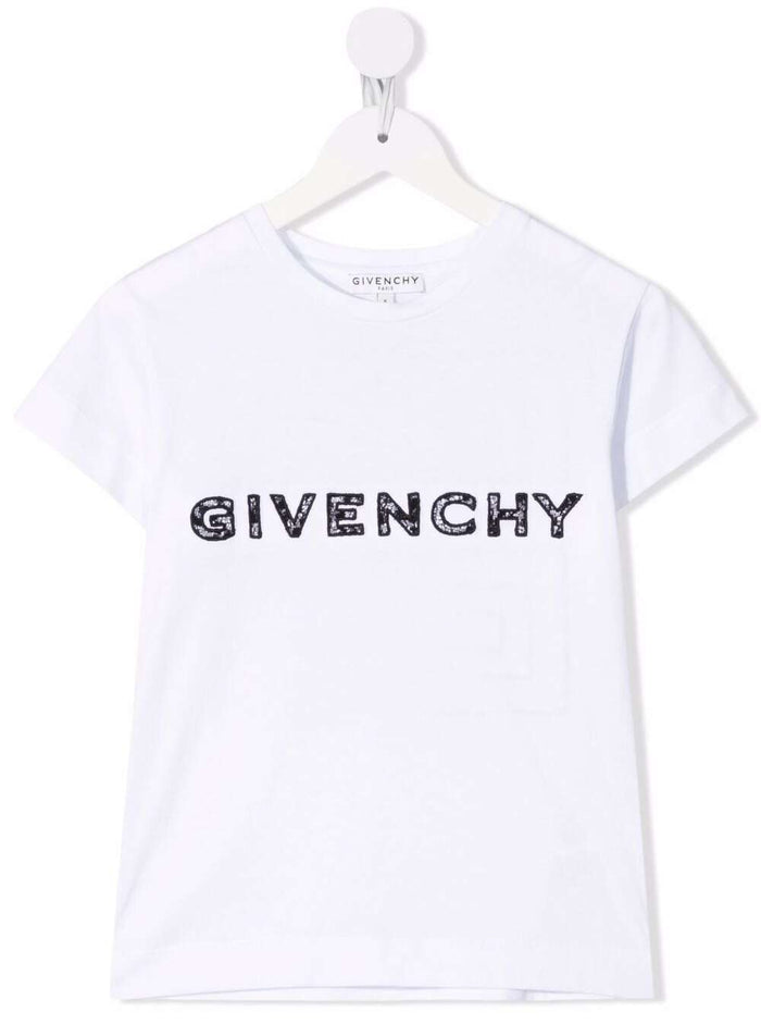 Givenchy Girl Cotton White T-Shirt With Lace Logo Tshirts And Polo Shirts