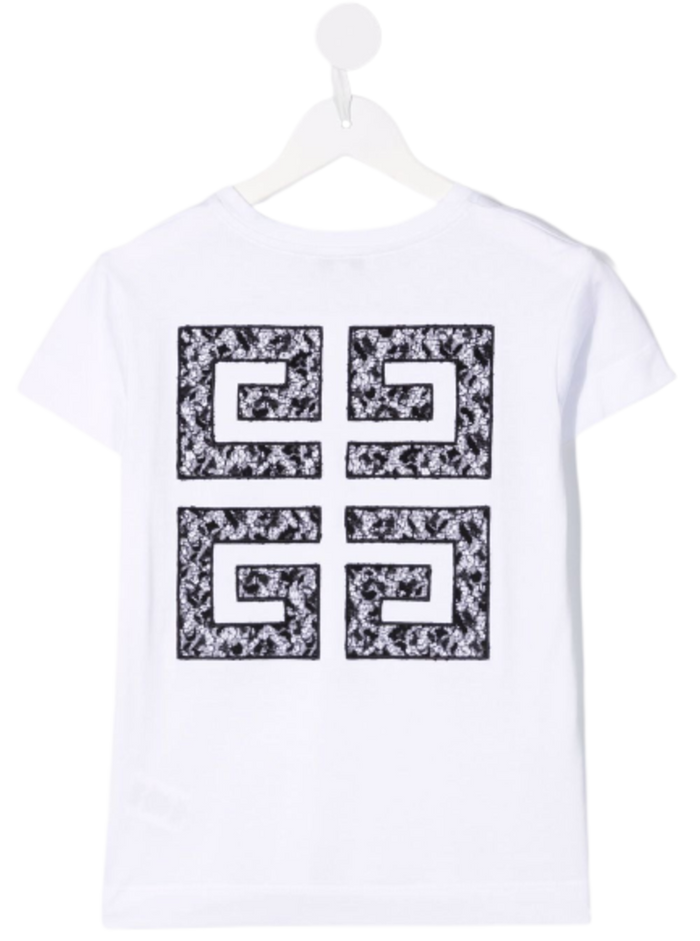 Givenchy Girl Cotton White T-Shirt With Lace Logo Tshirts And Polo Shirts