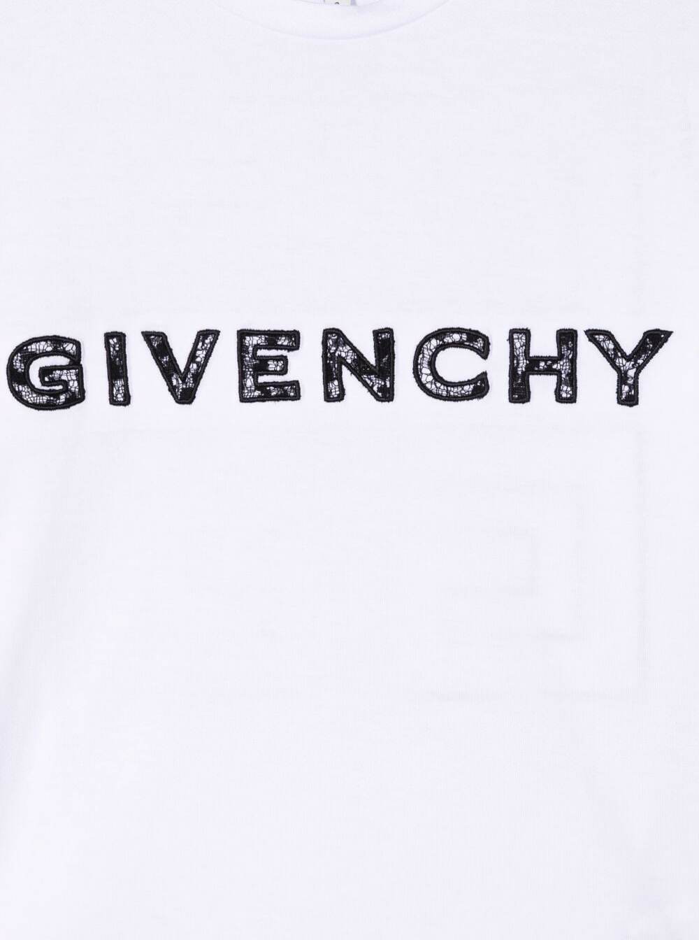 Givenchy Girl Cotton White T-Shirt With Lace Logo Tshirts And Polo Shirts
