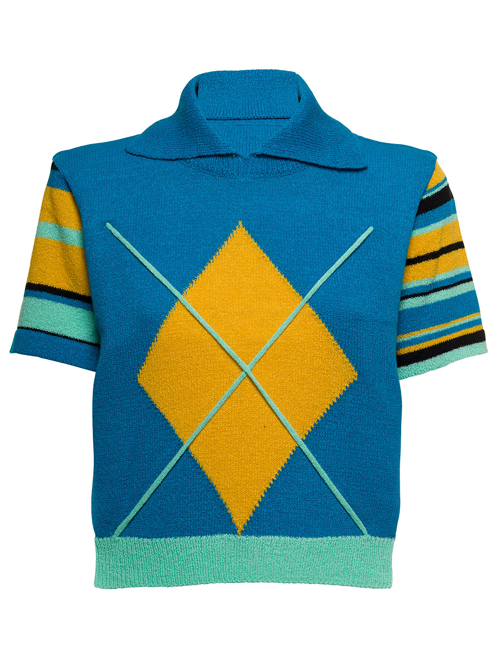 Andersson Bell Womans Argykes Multicolor Polo Shirt With Geometric Print Blu Acrylic Nylon Tshirts And