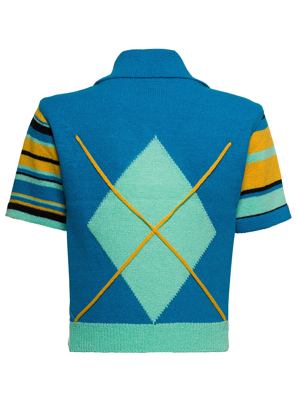 Andersson Bell Womans Argykes Multicolor Polo Shirt With Geometric Print Blu Acrylic Nylon Tshirts And
